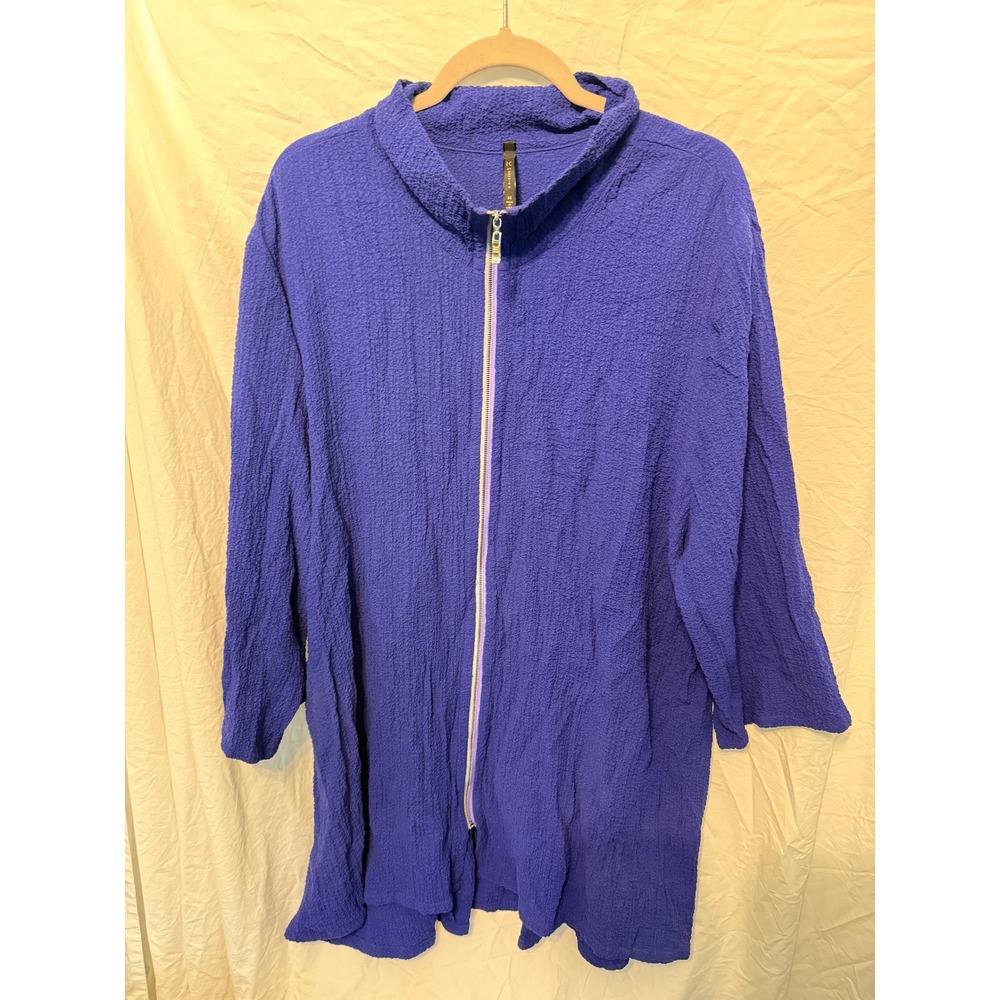 IC by Connie K Royal Blue Crinkle Zip Up Jacket Plus Size 3X‎ USA Made